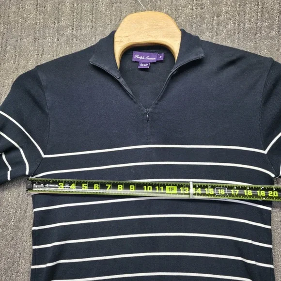 Ralph Lauren Purple Label Sweater Mens Large Navy Striped 1/4 Zip Italy Cotton